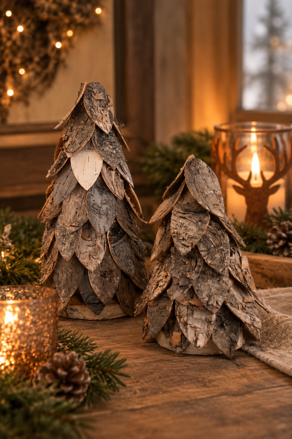 Kerstboompjes van boomschors (set van 2)