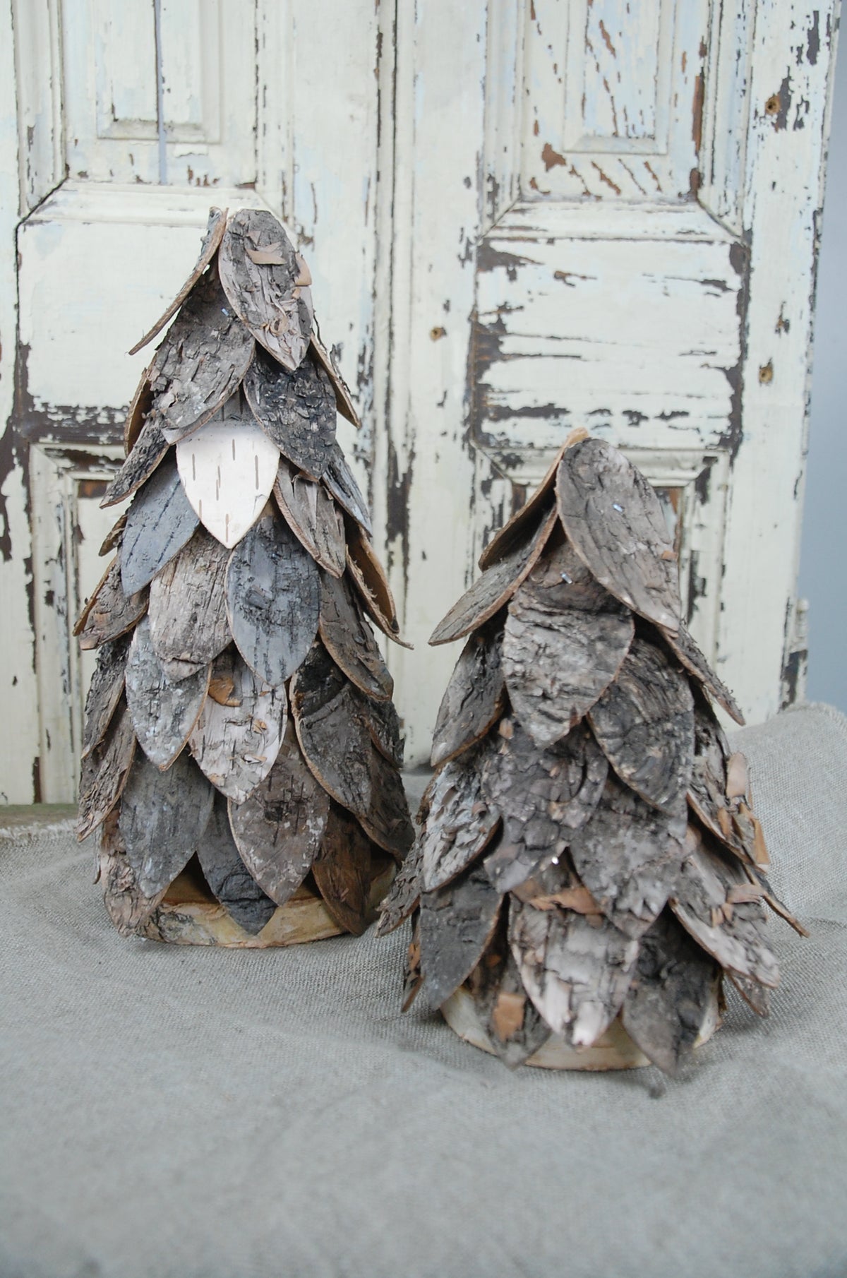 Kerstboompjes van boomschors (set van 2)