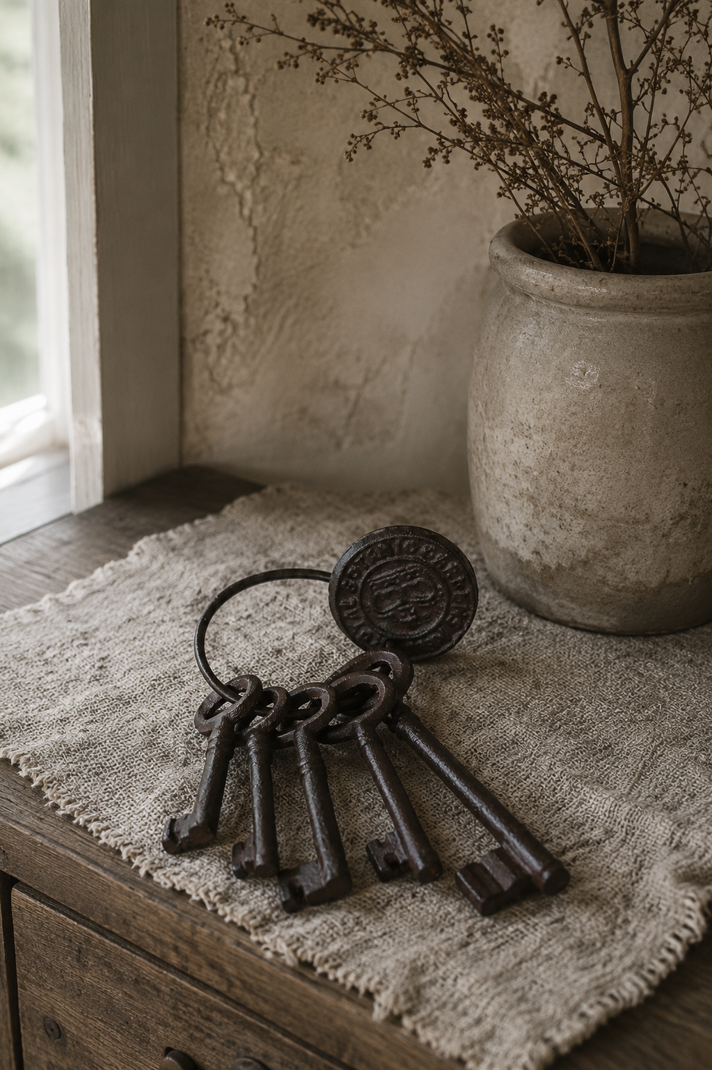 Bunch of keys with coin