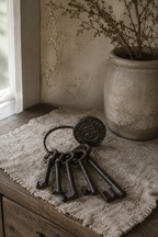 Bunch of keys with coin