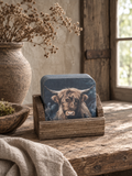Felt coasters (Highland cow) in wooden holder
