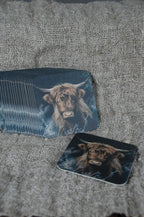 Felt coasters (Highland cow) in wooden holder