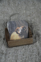 Felt coasters (sheep) in wooden holder